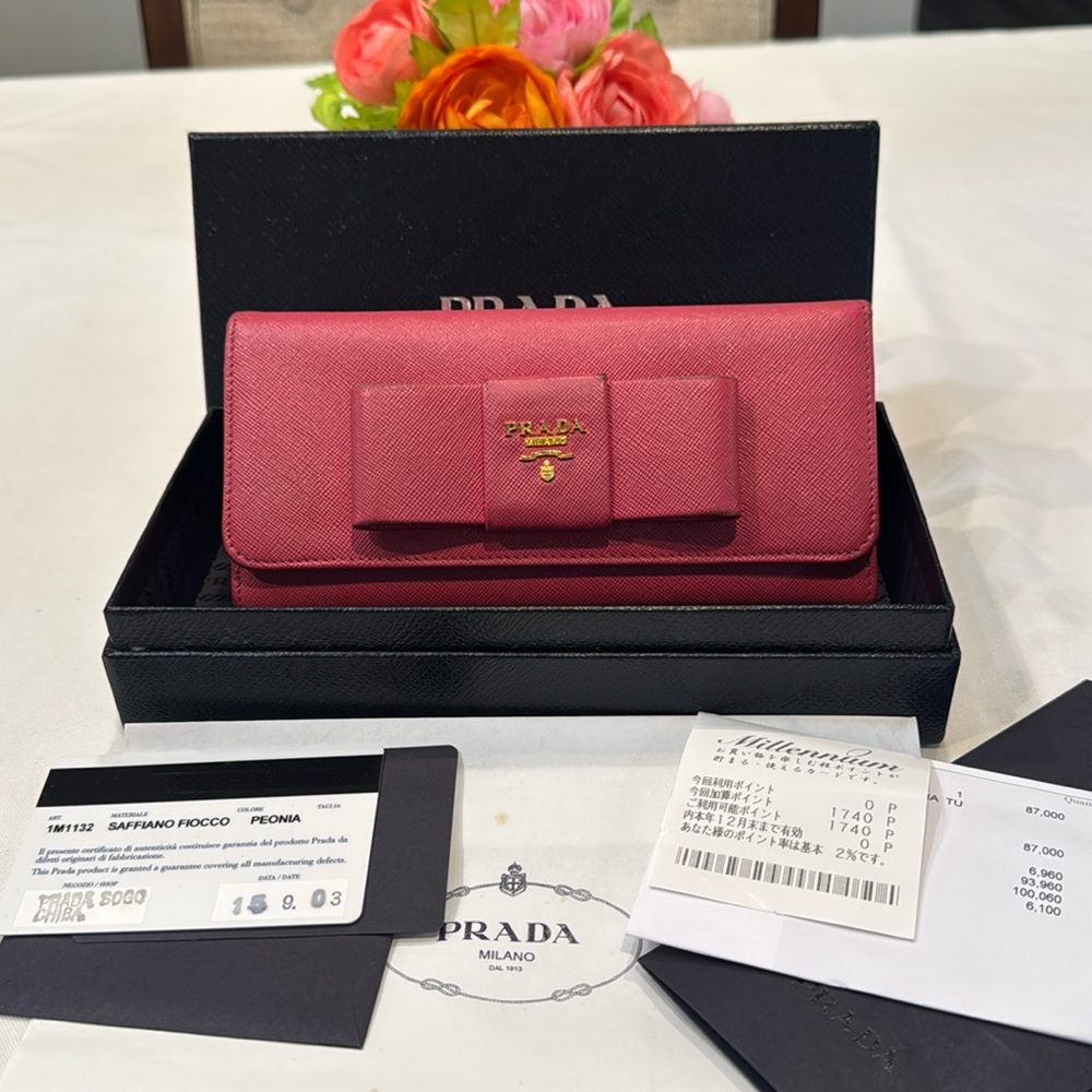 Authentic Prada Saffiano Fiocco Wallet with authenticity card